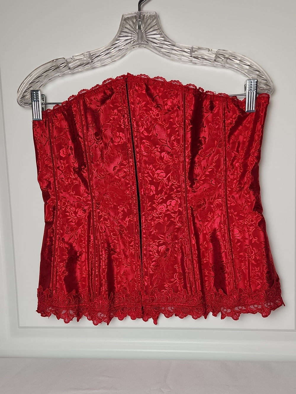 Red Lace Jacquard Strapless Corset Top